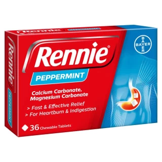 Rennie Peppermint Heartburn & Indigestion Relief Chewable Tablets 36pk